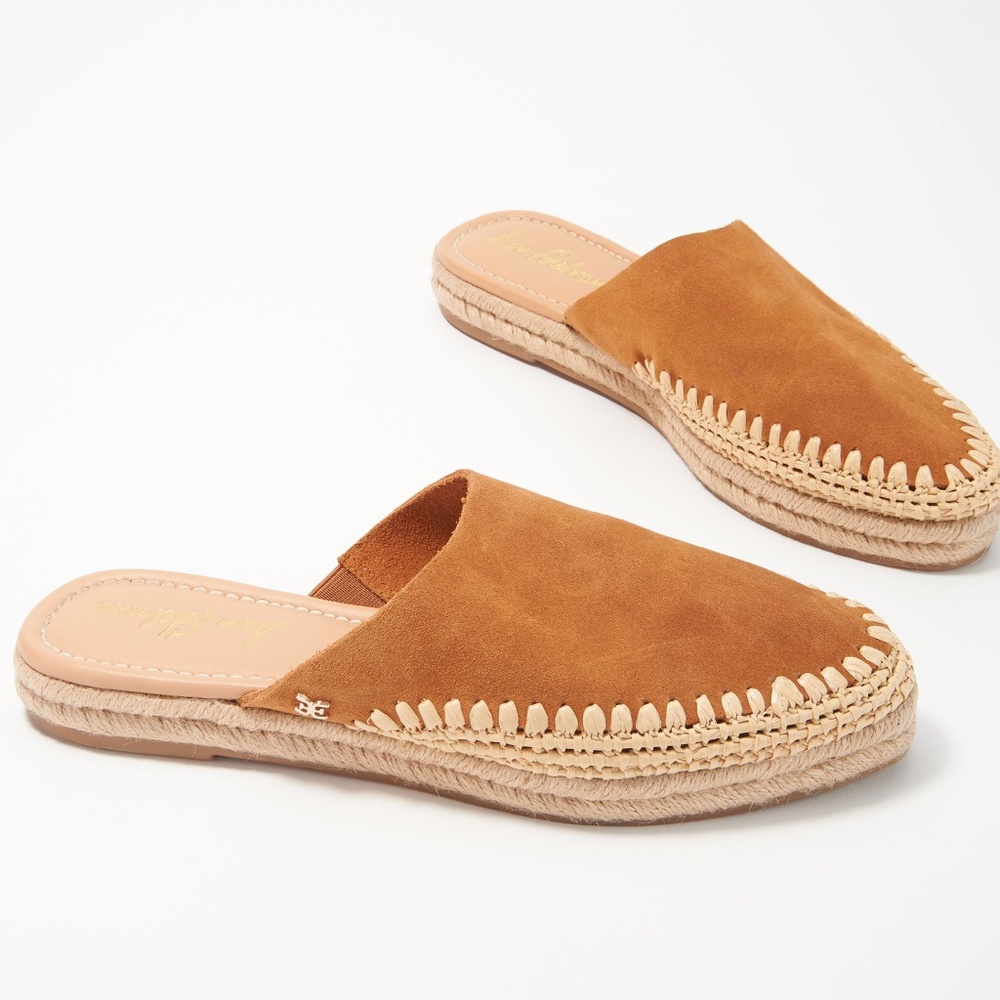 Sam Edelman Tan Espadrille Mules with Whipstitch Detail